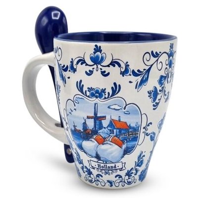 Typisch Hollands Mug with spoon - Holland Red-White - Kiss couple - Blue