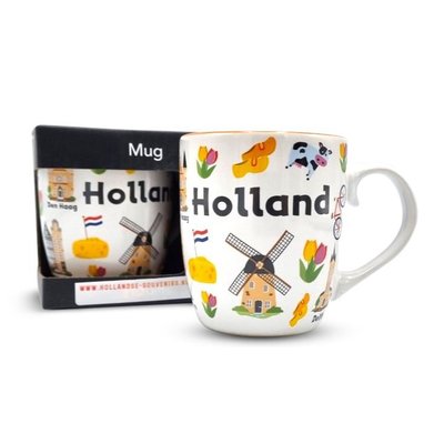 Typisch Hollands Kaffeetasse in Geschenkbox – Holland-Ikonen und große Städte.