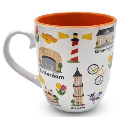 Typisch Hollands Kaffeetasse in Geschenkbox – Holland-Ikonen und große Städte.