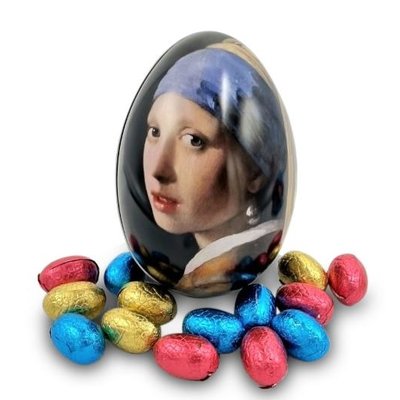 Typisch Hollands Osterei (Dose) gefüllt mit Schokoladeneiern - Das Mädchen mit der Perle 150 Gramm