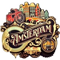 Typisch Hollands Magneet Amsterdam (Ornaments) - Vintage -Molens-Fiets-Huisjes