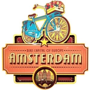 Typisch Hollands Kühlschrankmagnet Amsterdam (Holland) - Vintages Fahrrad - Tulpen