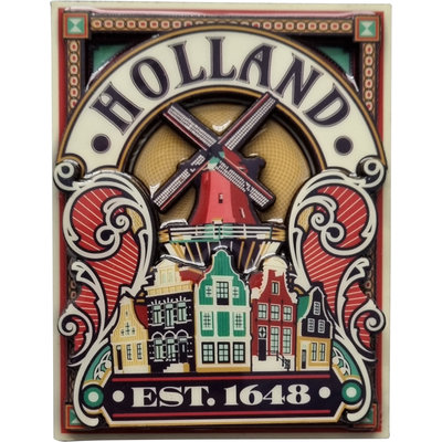 Typisch Hollands Magnet Holland (Wandplatte/Poster) - Rote Windmühle Zaanse Häuser