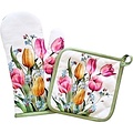 Typisch Hollands Luxury Kitchen Set - 2 pieces (Oven Mitt and Pot Holder) Tulip Bouquet