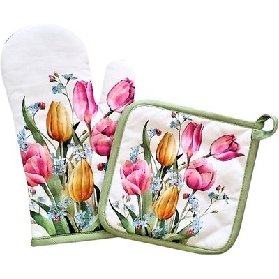 Typisch Hollands Luxuriöses Küchenset – 2-teilig (Ofenhandschuh und Topflappen) Tulpenstrauß