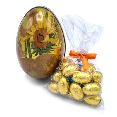 Typisch Hollands Paasei (blik ) gevuld met chocolade eitjes -  (Zonnebloemen)150 gram