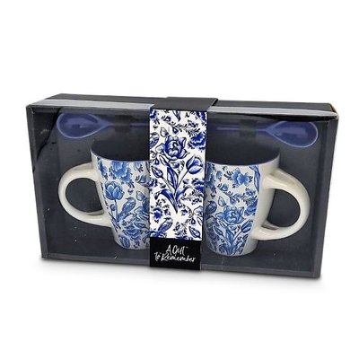 TTD Gifts Gift box Mugs with spoon - Tulips - Delft blue