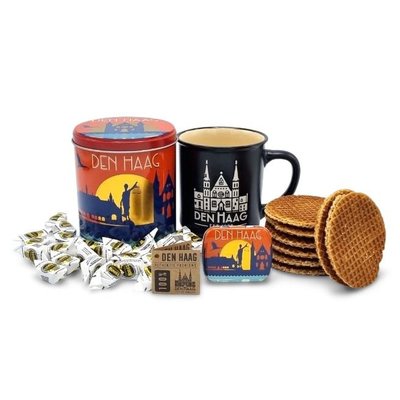 Typisch Hollands Luxus-Geschenkset Den Haag (Becher und Dose) Stroopwafels & Hopfen
