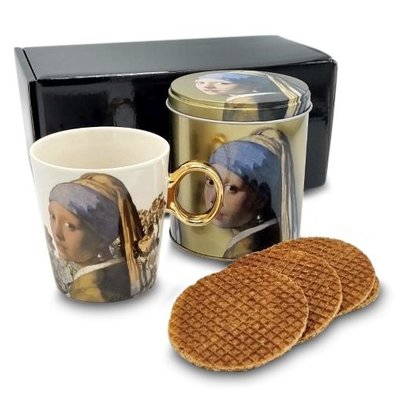 Typisch Hollands Exklusives Geschenkset Vermeer (Das Mädchen mit der Perle) mit Sirupwaffeln