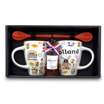 TTD Gifts Geschenkdoos 2 Mokken grote steden en een flesje appeltaartlikeur