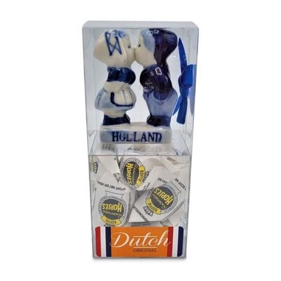 Typisch Hollands Geschenkbox - Delfts blauw kuspaar 6 cm met hopjes.