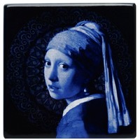 Heinen Delftware Magnet Mädchen mit einem Perlenohrring blau
