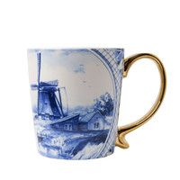 Typisch Hollands Delft blue - Luxury mug - with golden ear. Mill landscape