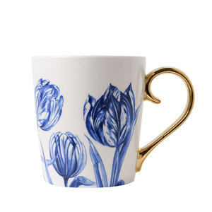 Typisch Hollands Delfts blauwe - Luxe mok - met gouden oor - Tulpen
