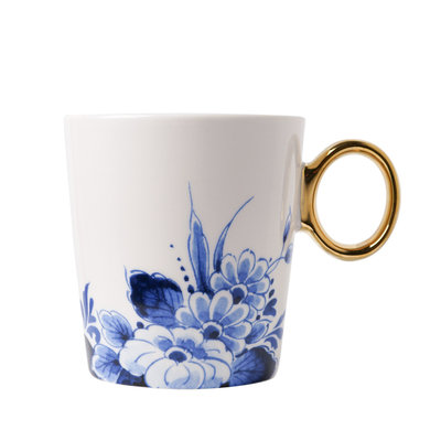 Typisch Hollands Delft blue - Luxury mug - with golden ear. - Floral motif