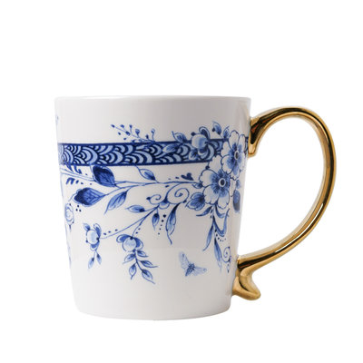 Typisch Hollands Delft blue - Luxury mug - with golden ear. - Floral motif