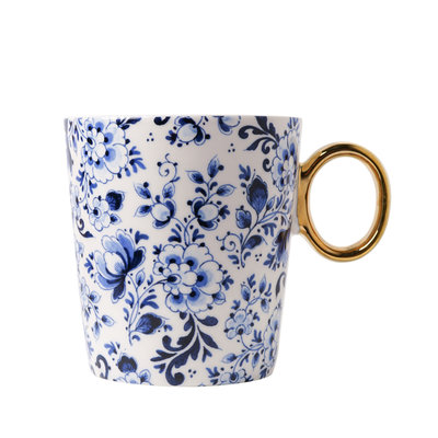 Typisch Hollands Delfter Blau - Luxusbecher - mit goldenem Ohr. - Blumenmotiv