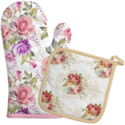 Typisch Hollands Luxury Kitchen Set-2 Pieces (Oven Mitt and Potholder) Roses