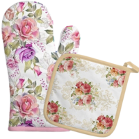 Typisch Hollands Luxury Kitchen Set-2 Pieces (Oven Mitt and Potholder) Roses