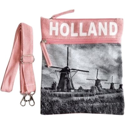 Robin Ruth Denim Nektas - Passport bag - Holland windmills - Pink