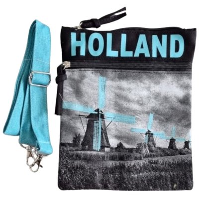 Robin Ruth Denim Nektas - Passport bag - Holland windmills - Blue - Black