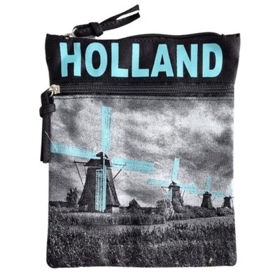 Robin Ruth Denim Nektas - Passport bag - Holland windmills - Blue - Black