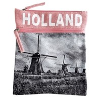 Robin Ruth Denim Nektas - Passport bag - Holland windmills - Pink