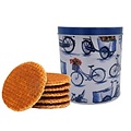 Typisch Hollands Stroopwafels in blauer Delfter Dose Fahrräder