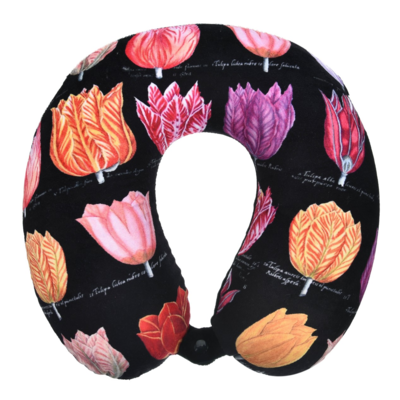 Robin Ruth Fashion Neck Pillow - Tulips - Black