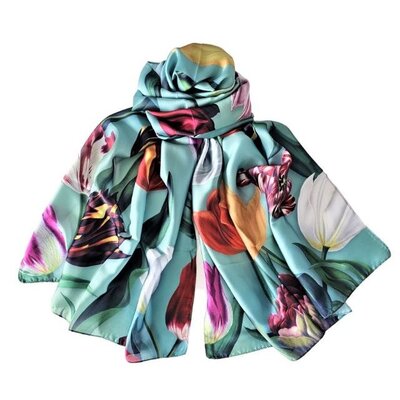 Typisch Hollands Ladies Scarf - Pretty Tulips - Green Tulips