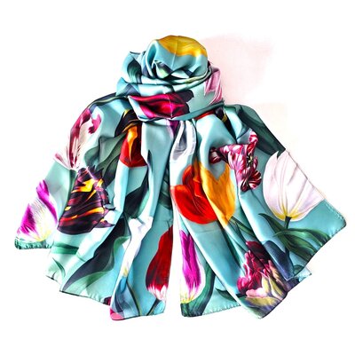 Typisch Hollands Ladies Scarf - Pretty Tulips - Green Tulips