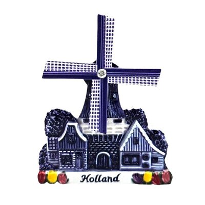 Typisch Hollands Magneet dorpsmolen - Polyprint - Holland - ( Delfts blauw)