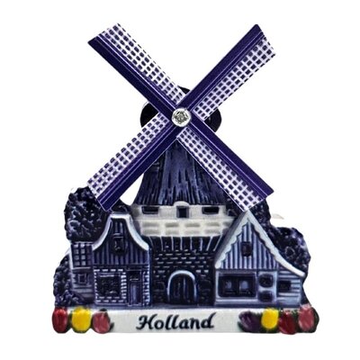 Typisch Hollands Magneet dorpsmolen - Polyprint - Holland - ( Delfts blauw)