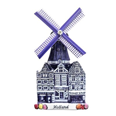 Typisch Hollands Magneet Molen - Polyprint - Holland - ( Delfts blauw)