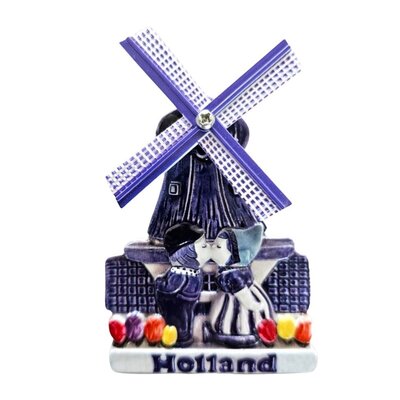 Typisch Hollands Magneet Molen - Polyprint - Hollands kuspaar( Delfts blauw)