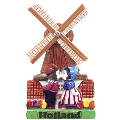 Typisch Hollands Magnet Windmühle - Polyprint - Niederländisches küssendes Paar.