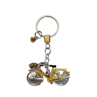 Typisch Hollands Schlüsselanhänger Holland gelbes Fahrrad mit Anhänger (Strass)