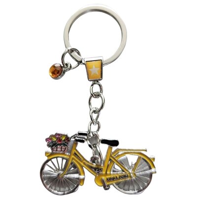 Typisch Hollands Sleutelhanger Holland gele fiets  met bedel (strassteentje)