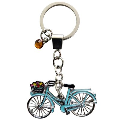 Typisch Hollands Keychain Amsterdam - blue bicycle with charm (rhinestone)