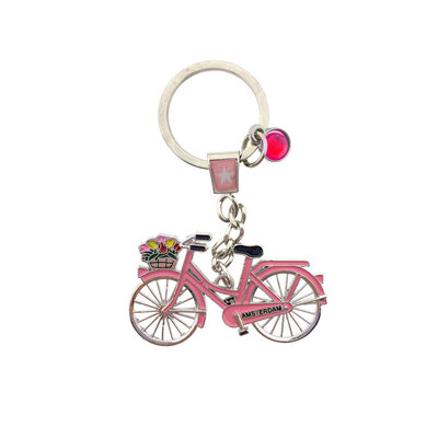 Matix Sleutelhanger Amsterdam - roze fiets  met bedel (strassteentje)