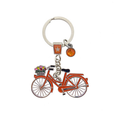 Matix Sleutelhanger Amsterdam - oranje fiets  met bedel (strassteentje)