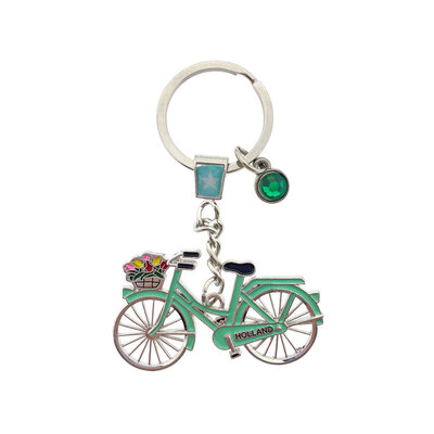 Typisch Hollands Keychain Holland green bicycle with charm (rhinestone)