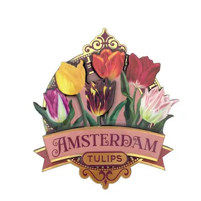 Typisch Hollands Magneet Amsterdam - Tulpen - roze (pretty tulips)