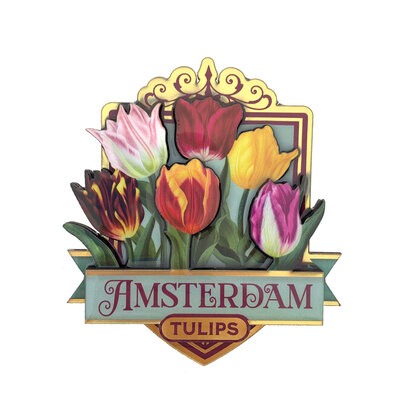 Typisch Hollands Magnet Amsterdam - Tulpen - grün (hübsche Tulpen)