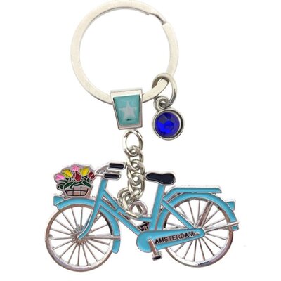 Typisch Hollands Keychain Amsterdam - blue bicycle with charm (rhinestone)