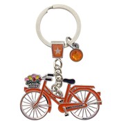 Typisch Hollands Amsterdam Schlüsselanhänger - oranges Fahrrad mit Anhänger (Strass)