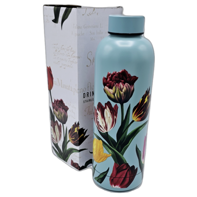 Typisch Hollands Water bottle (insulated bottle) Green Tulips (pretty tulips) botanical tulip print