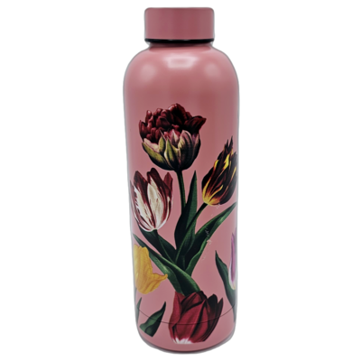 Typisch Hollands Water bottle (insulated bottle) Pink - Tulips (pretty tulips) botanical tulip print