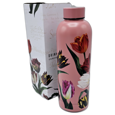 Typisch Hollands Water bottle (insulated bottle) Pink - Tulips (pretty tulips) botanical tulip print