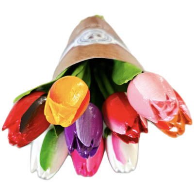 Typisch Hollands Wooden tulips (20cm) in a mixed bouquet. - Colorful colors